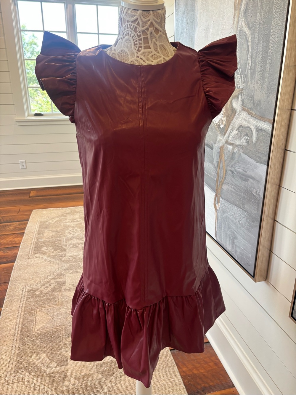 TCEC Crimson Ruffle Sleeve Mini Dress